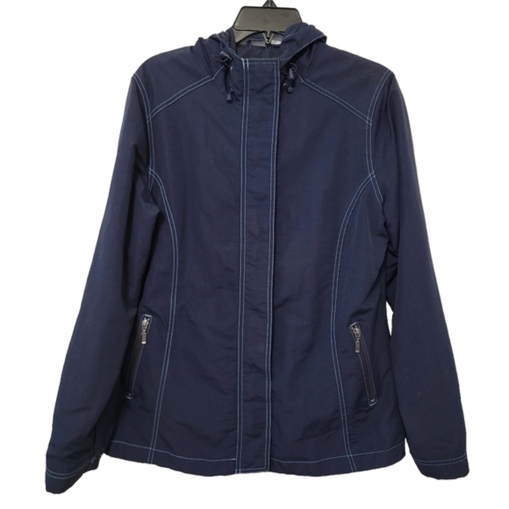 Eddie Bauer Women's Outdoor Jacket Size M Navy‎ Blue Hooded Hiking Rain Coat